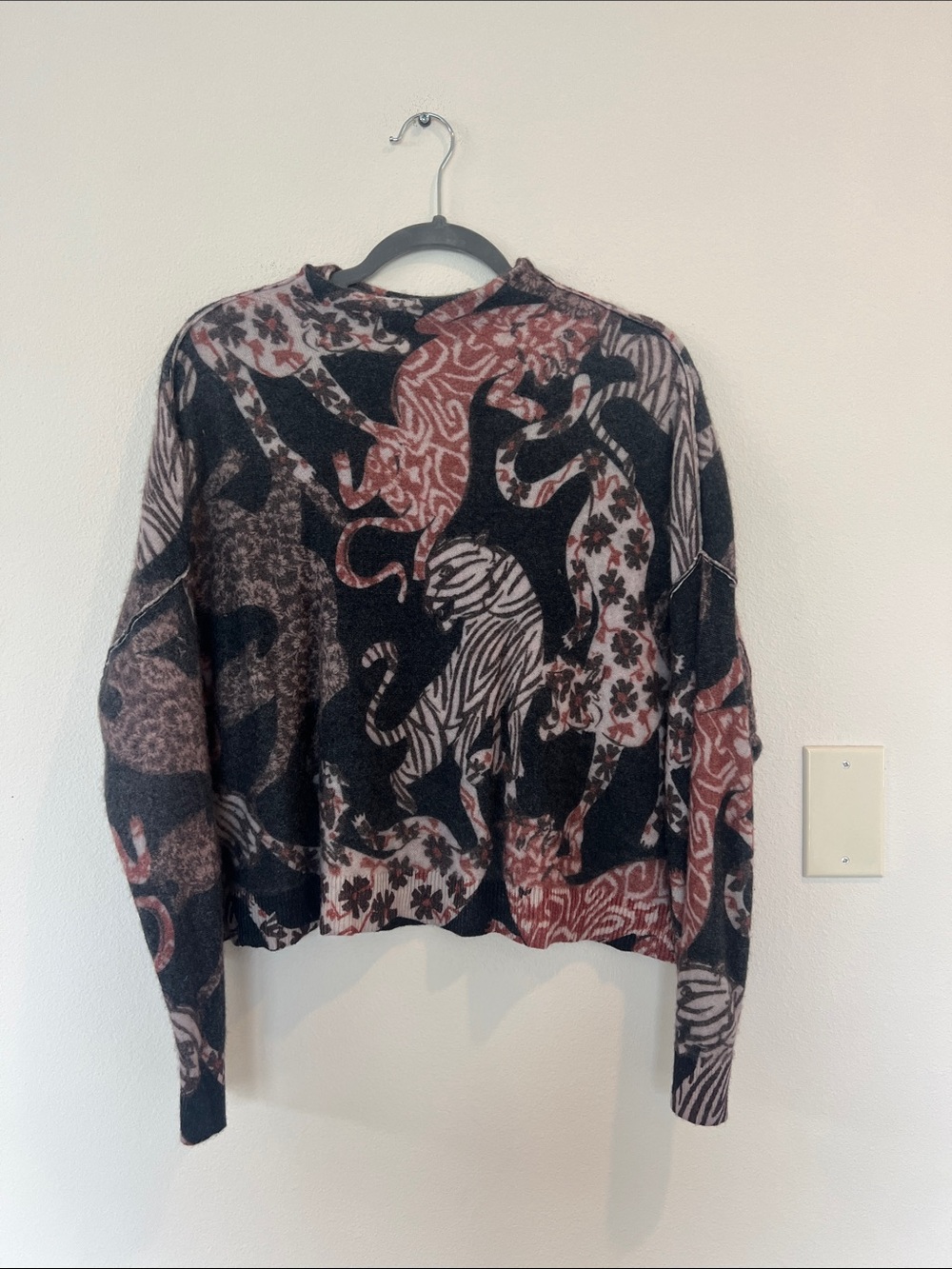 Abstract Animal Print Black and Rust Pullover Sweater